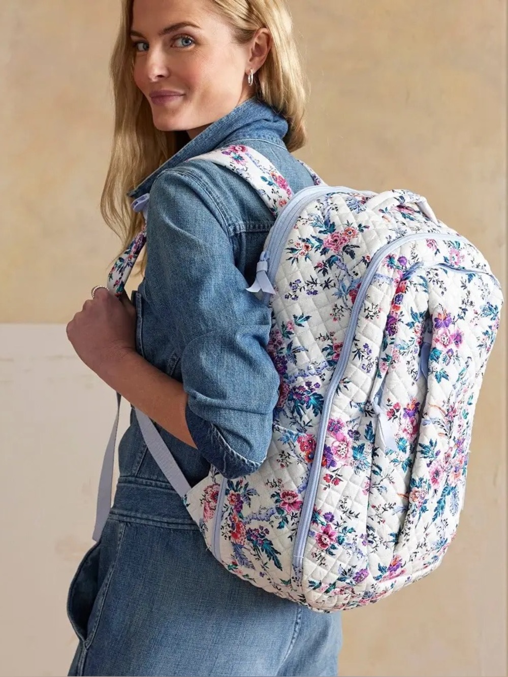 VERA BRADLEY -Cotton Large Travel Backpack Travel Bag, Magnifique Floral- NWT - Picture 16 of 16